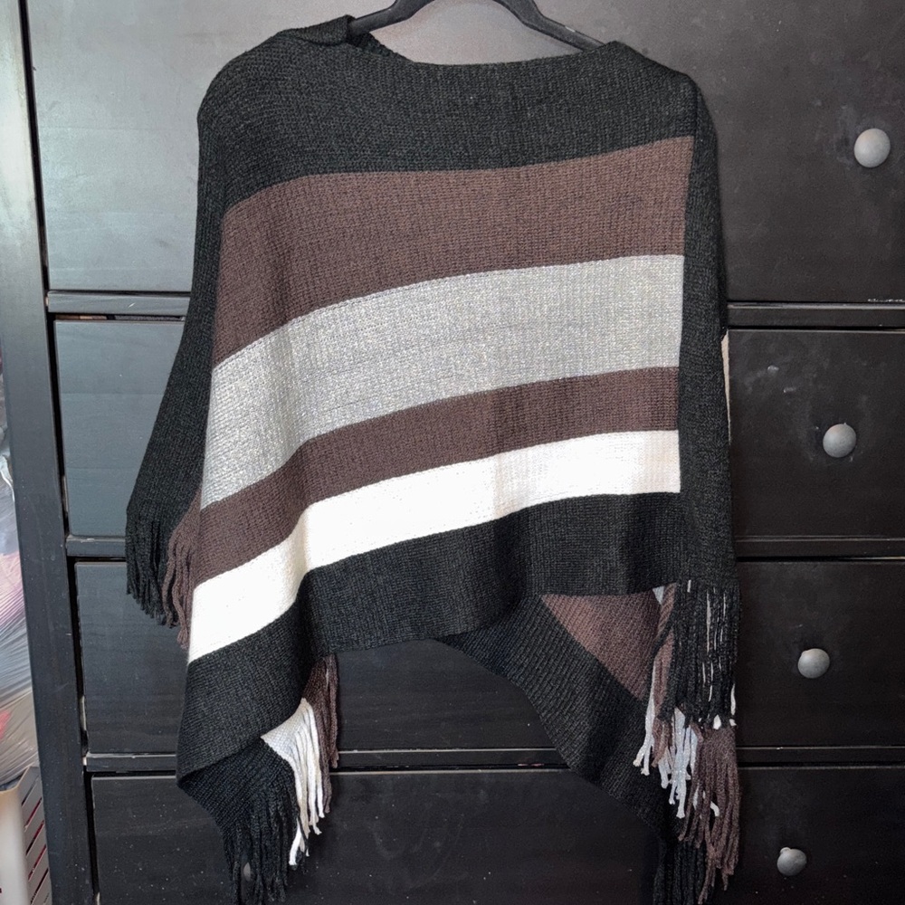 Elegant Black and Brown Striped Women's Poncho